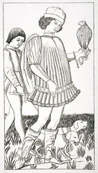 Italiensk adelsmann Holding a Hawk, etter et spillekort gravert på kobber, ca. 1460, fra 