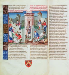 Sjalusi reiser en festning, fra Roman de la Rose (gouache på pergament)