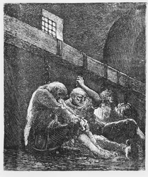 Jean Valjean i fengsel, illustrasjon fra Les Miserables, av Victor Hugo, 1865