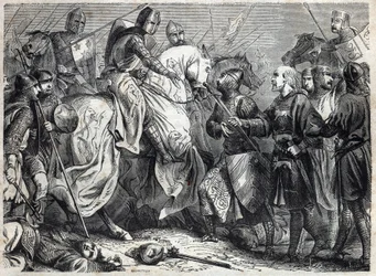 Kong Alfonso V the Magnanimous (v. 1396-1458), konge av Aragon, erobrer kongeriket Napoli. Gravering i "" Pavenes historie (...) Dronningkongens og keiseres forbrytelser gjennom århundrene" av Maurice Lachatre