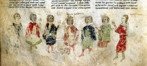 Kong Arthur og ridderne. Fransk manuskript fra 1200-tallet. Bibl. Marciana, Venezia.
