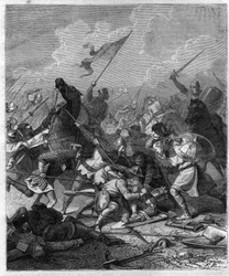 Kong Othon I av Germania, sa den store (912-973) overrasket av opprørerne i Roma. Gravering i "Histoire des Papes-Rois-Queen and Empereurs a travers les centuries"" av Maurice Lachatre