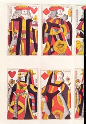 Konge og dronning spillekort (farget tregravering)