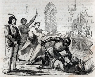 Carrouges-affæren, 29. desember 1386 - siste juridiske duell - duell mellom Jacques le Gris (1330-1386) og Jean de Carrouges - gravering i «Paris