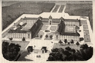 The Imperial Asylum of Vesinet (nåværende Hospital of Vesinet) i Yvelines - gravering i "" PATILE"" - PECTURERISK BESKRIVELSE AV FRANKRIKE I 6 BIND AV LUCIEN HUARD - slutten av 1800-tallet