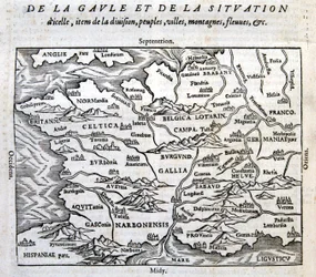 Gallia, dets elver og fjell - i "Universal Cosmography at the End of the World" av François de Belle Forest, red. Sonnius, Paris