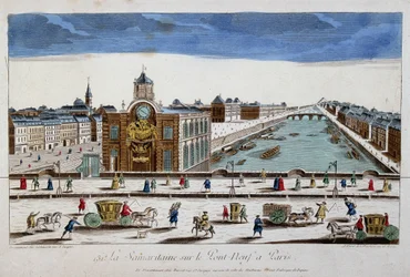 La Samaritaine (vannpumpe) på Pont Neuf i Paris - optisk utsikt