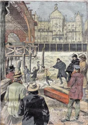 La Seine gelee, nær jernbroen bygget for den universelle utstillingen, ved siden av Pont des Invalides, vinteren 1899. Gravering i "" Le Pelerin"" 31/12/1899.