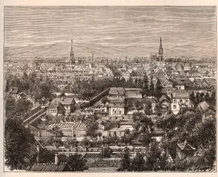 La ville de Mulhouse (Haut-Rhin) - engraving in “La France illustree: geography, history, administration statistique” by V.A. Malt-Brown. 1884