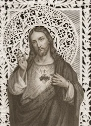 Blondekort som viser Jesu hellige hjerte, 19. århundre