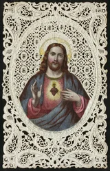 Blondekort som viser The Sacred Heart of Jesus, 1800-tallet
