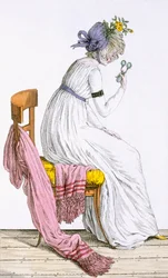 Dame iført en negligé, fra Costume Parisien, publisert i Journal des Dames et des Modes, 1797
