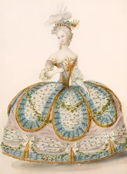 Dame i kjole for en kongelig anledning, designattr. til Anvorious, pub. april 1796