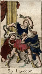 Laocoon Minerve supporting the Greeks sends the sea snakes to attack Laocoon who warns the inhabitants of the city of Troy against the horse. Snakes threw themselves at his two sons and moved them, then attacked Laokoon. (Minerva supporting the Greeks sent