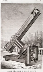 Stort sølvspeilteleskop (Léon Foucault-systemet), ekvatorialt montert for Marseille-observatoriet - i "" Le Ciel" av Amédée Guillemin, Hachette, Paris