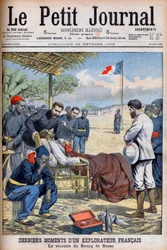 Siste øyeblikk av en fransk oppdagelsesreisende Viscount Pierre Marie Robert Du Bourg de Bozas (1871-1903) i Bourg de Boza i tropisk Afrika «Le Petit Journal» 22. februar
