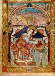 Lat 8850 f.81v St. Mark, fransk, fra Court School of Charlemagne