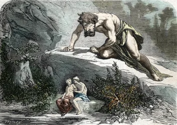 "Le Cyclops Polypheme overraskende Galatee et Acis" (gravering) 1864