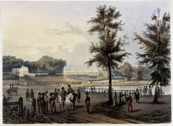 Grand Trianon i Versailles - i «Promenaden i Paris og omegn», tegnet av Jacottet og Benoist, ca. 1840