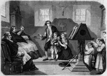 Le Salon de 1857 - First debut of Lesueur, composer of music, by Laurent Detouche. Jean Francois Lesueur (1760-1837), as a choir boy. Engraving in “” Le Monde Illustré”” n°22 of 12 September 1857.