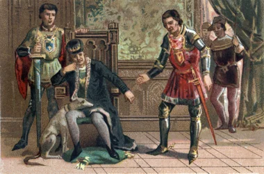 League of Public Good: King Louis XI meets Charles the Temeraire in Peronne, Duke of Burgundy. Chromolithography around 1890.