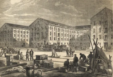 Les docks de Rouen en en 1866 - The docks of Rouen in 1866 - engraving