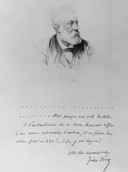 Brev fra Jules Verne med portrett av forfatteren (1828-1905).