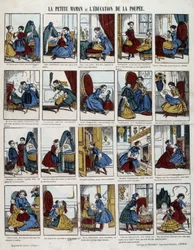 Lille mamma "" Utdannelsen til dukken". Bilde av Epinal, sd. 1800-tallet.