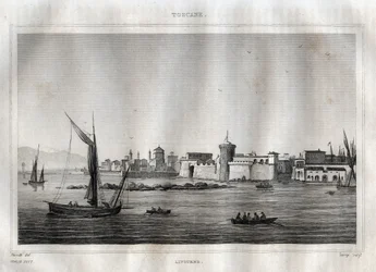 Livorno - Livorno - Toscana - Gravering fra "" Pittoreske Italia"" av M. de Norvins, Ch. Nodier 1834-1836.