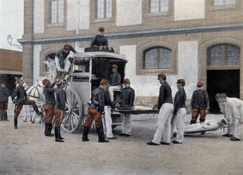 Loading the wounded in an ambulance - in “” Military Album”” - Crew Train
