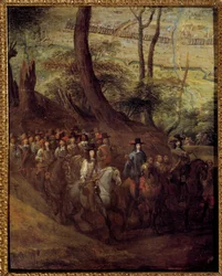 Louis II av Bourbon, Prince of Conde (Bourbon-Conde) (Grand Conde) (1621-1686) eller hertugen av Enghien, beleiret en bymaleri av den franske skolen på 1600-tallet. Søn 0,73x0,58 m