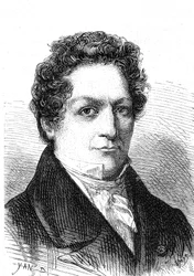 Louis Jacques Thenard (1777-1857), en fransk kjemiker, oppdaget bor og oksygenrikt vann. Gravering 1867