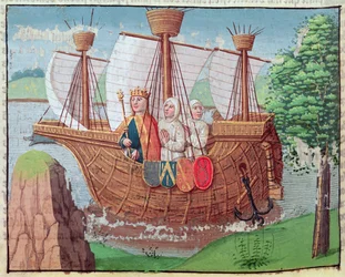 Ludvig VII på vei til Det hellige land med noen cisterciensermunker i 1145, miniatyr fra 