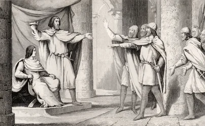 Loaferen Louis V (967-87) viser sin krone til sine tilhengere, fra 