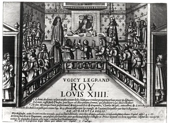 Louis XIV (1638-1715) administrerende rettferdighet (xylograf) (bw-foto)