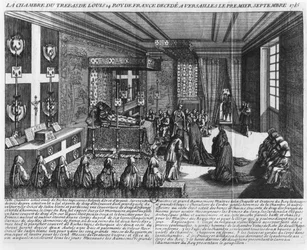 Ludvig XIV (1638-1715) på dødsleie i Versailles, 1. september 1715