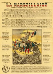 Tekst og musikk til Marseillaisen, den franske nasjonalsangen komponert av Rouget de Lisle (Rouget de l