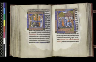 MS 300 f.200v-201r, Stemmerett til St. Andreas og Stemmerett til apostlene, fra Salter og timer til Isabella av Frankrike, Paris, ca. 1265-70