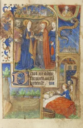MS 39-1950 f.61r The Visitation, 1464 (gull, sølv og farget blekk på pergament)