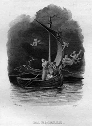 Ma nacelle Chanson de Beranger in “” Works Completes”” (1834) by Pierre Jean de Beranger (1780-1857), French poet and songwriter.