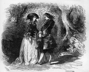 Mademoiselle de Pons møtte sin unge elsker Malicorne rundt 1653. Inngravering i "Prostitusjonens historie og utskeielser blant alle verdens folkeslag fra antikken til i dag" av Dr. Th. -F. Debray. 1879.