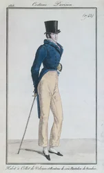 Herredress med fløyelskrage, silkeknapper og nankeenbukser, 1816