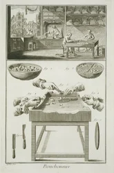 Produksjon av flaskekorker, fra Encyclopedie des Sciences et Metiers av Denis Diderot (1713-84) utgitt ca. 1770