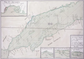 Manuskriptkart over den sørlige delen av Rødehavet fra Afrikas horn og Jemen opp til Jiddah, ca. 1740