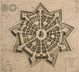 Kart over Palmanova, fra Les Villes de Venetie, 1704, utgitt av Rutgert Alberts i Haag