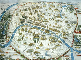 Kart over Paris som viser byens berømte monumenter, 1882