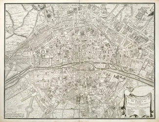 Kart over Paris, fra The Atlas of Paris av Jean de la Caille, 1714