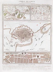 Kart over kamp ved slaget ved Lubeck, som viser posisjonene til de franske, prøyssiske, svenske og danske hærene