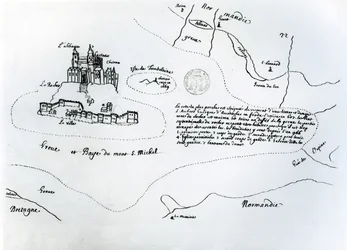 Kart over Mont Saint-Michel-bukten (penn og blekk på papir)