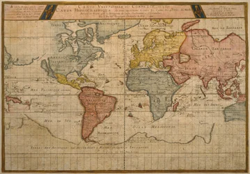 Kart som viser verdenshandelens skipsruter, kartografi av Pierre Duval (1619-83), utgitt i 1686, Paris